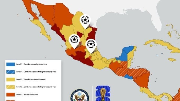 A dos días del Mundial, EU publica “mapa de riesgo” de México y pide no viajar a seis estados
